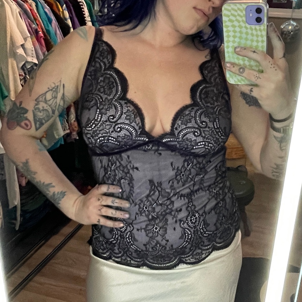 Lace Trim Black Camisole